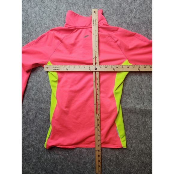 Brooks Womens Neon Pink Lime Green Quarter Zip Running Top Small Thumbholes - Picture 8 of 11